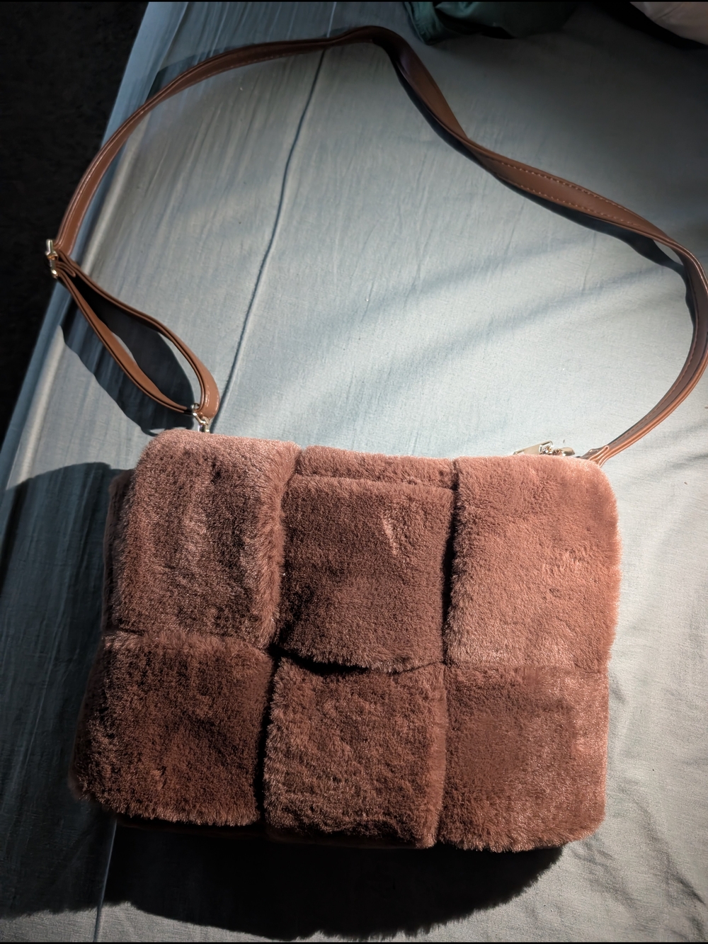 Anthropology Faux Fur Quilted Crossbody Bag - Brown